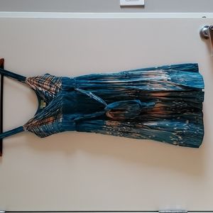 Lil (Anthropologie) silk dress size 2, teal and peach
